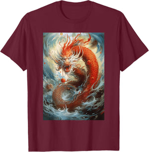 Dragon Art Chinese Symbol Of Power Strength Good Luck T-Shirt - T-Shirt | Maroon