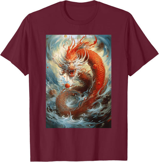 Dragon Art Chinese Symbol Of Power Strength Good Luck T-Shirt - T-Shirt | Maroon