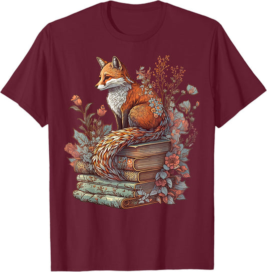 Cute Cottagecore Floral Fox Aesthetic Girls Women Graphic Small T-Shirt - T-Shirt | Maroon