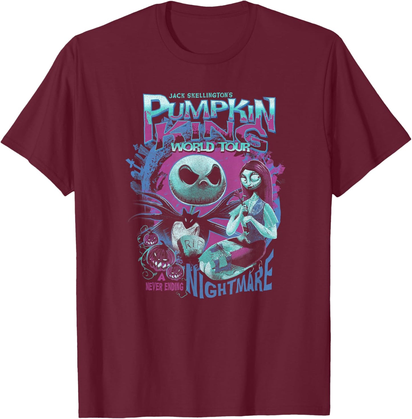 Disney The Nightmare Before Christmas Jack and Sally Tour T-Shirt - T-Shirt | Maroon