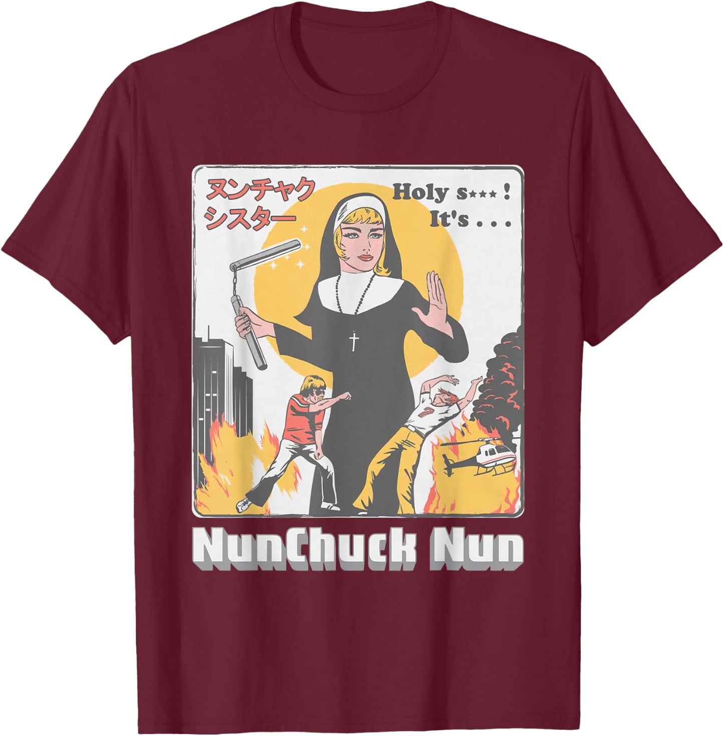 Nunchuck Nun Kungfu T-Shirt - T-Shirt | Maroon
