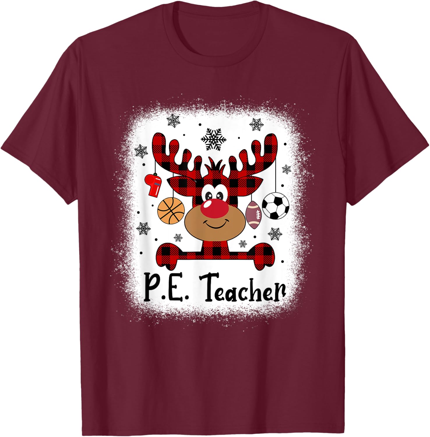 PbE7 PE Teacher Reindeer Christmas Merry Xmas PE Teacher T-Shirt - T-Shirt | Maroon