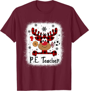 PbE7 PE Teacher Reindeer Christmas Merry Xmas PE Teacher T-Shirt - T-Shirt | Maroon