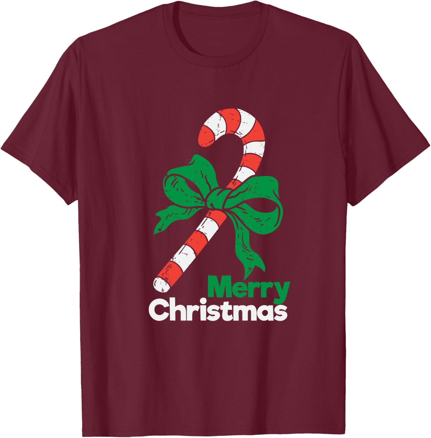 Merry Christmas Candy Canes T-Shirt - T-Shirt | Maroon