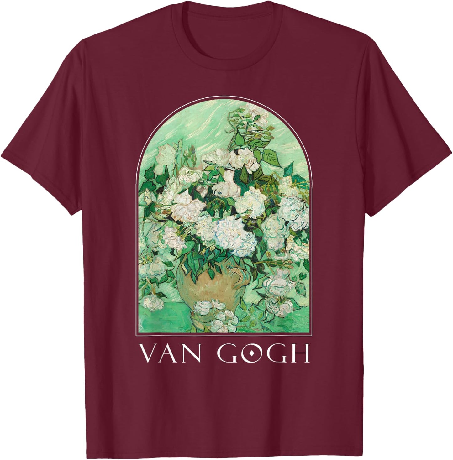 Van Gogh Vase with Pink Roses Classic Art Vintage Aesthetic T-Shirt - T-Shirt | Maroon