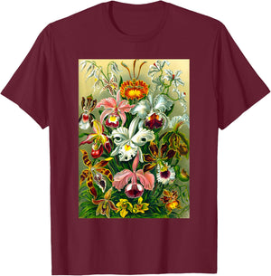 Ernst Haeckel Vintage Biological Botanical Orchid Art T-Shirt - T-Shirt | Maroon