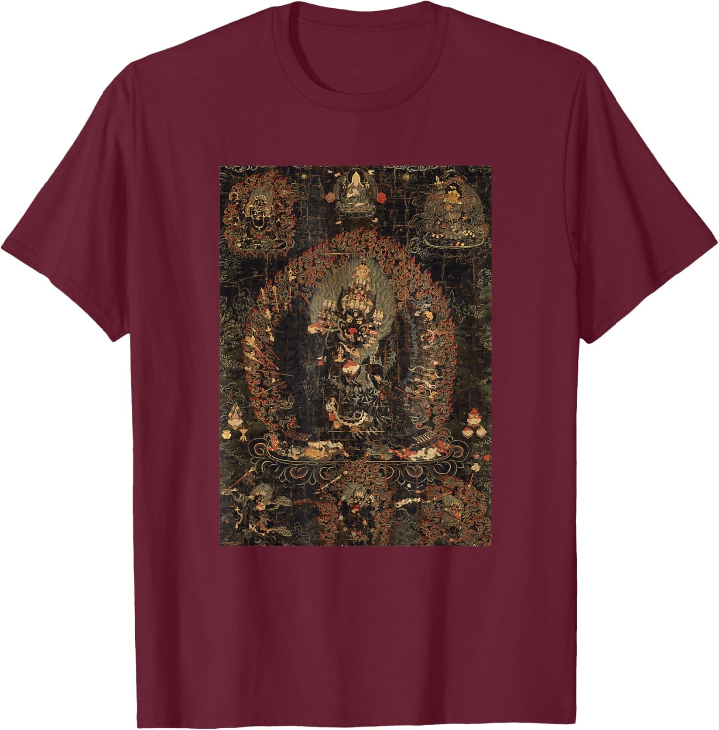 Vajrabhairava Tibetan Buddhist Thangka Art T-Shirt - T-Shirt | Maroon