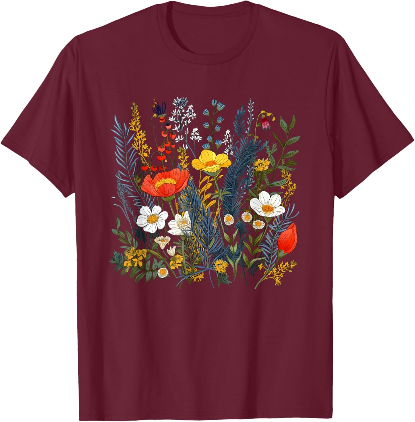 Summery colorful wild Flower for Flowers and Herbs Lovers T-Shirt - T-Shirt | Maroon