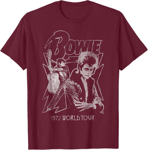 David Bowie Music Rock Mono 1972 World Tour T-Shirt - T-Shirt | Maroon