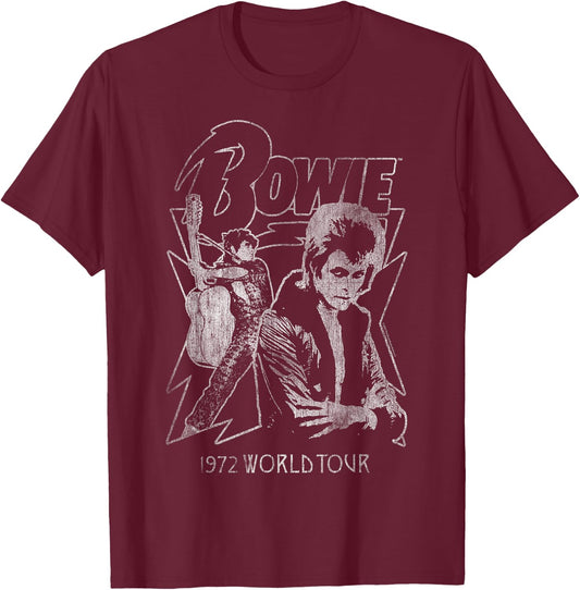 David Bowie Music Rock Mono 1972 World Tour T-Shirt - T-Shirt | Maroon