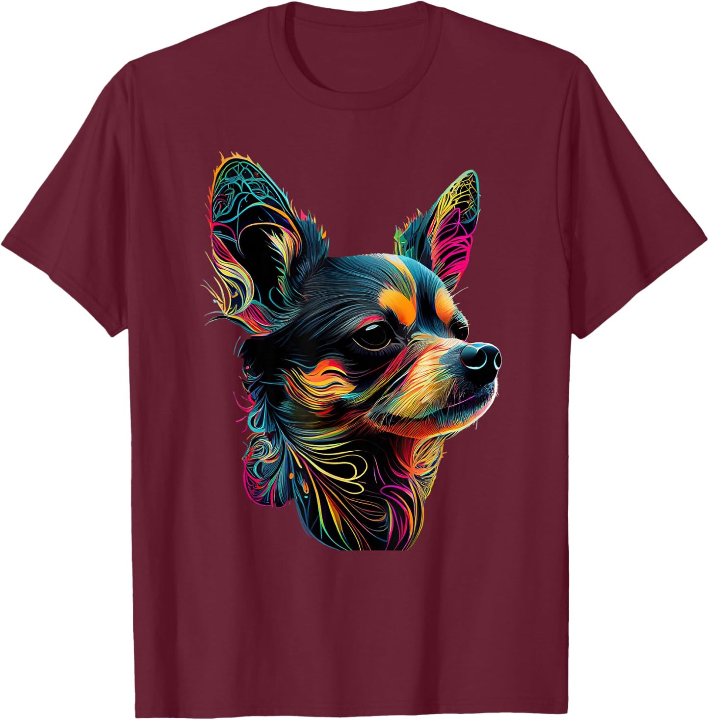 Chihuahua Dog Lover Designs -Adults Multicolor Graphic Small Chihuahua Pop Art Design T-Shirt - T-Shirt | Maroon