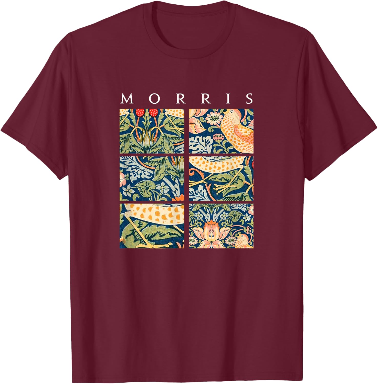 Strawberry Thief William Morris Arts and Craft Style Pattern T-Shirt - T-Shirt | Maroon