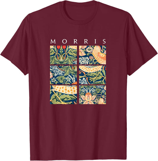 Strawberry Thief William Morris Arts and Craft Style Pattern T-Shirt - T-Shirt | Maroon