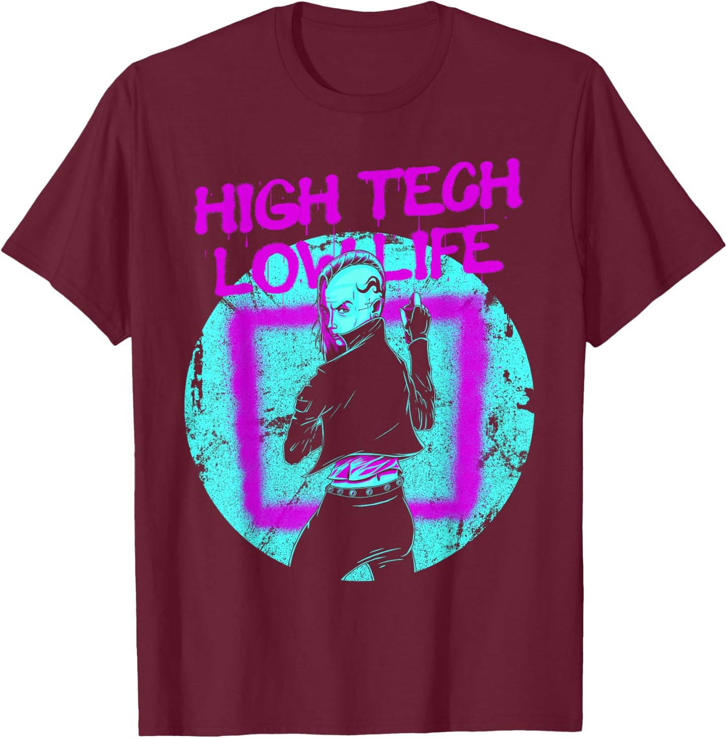 Cyberpunk High Tech Low Life Japanese Aesthetic Futuristic T-Shirt - T-Shirt | Maroon