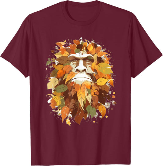 Bigfoot Fall Leaves Thanksgiving Day Sasquatch Autumn T-Shirt - T-Shirt | Maroon