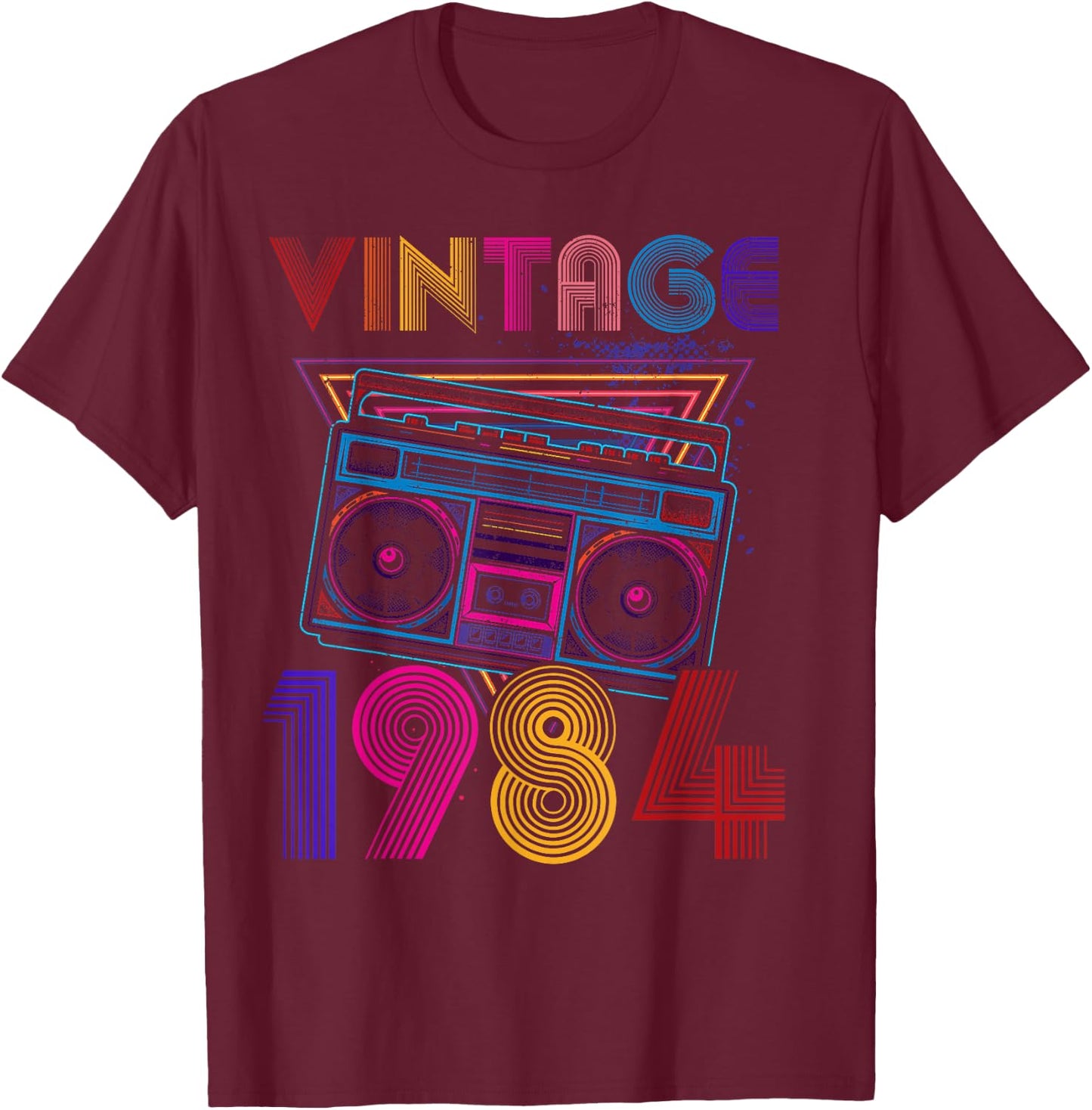 Classic Portable Stereo 1984 Music Lover Birthday T-Shirt - T-Shirt | Maroon