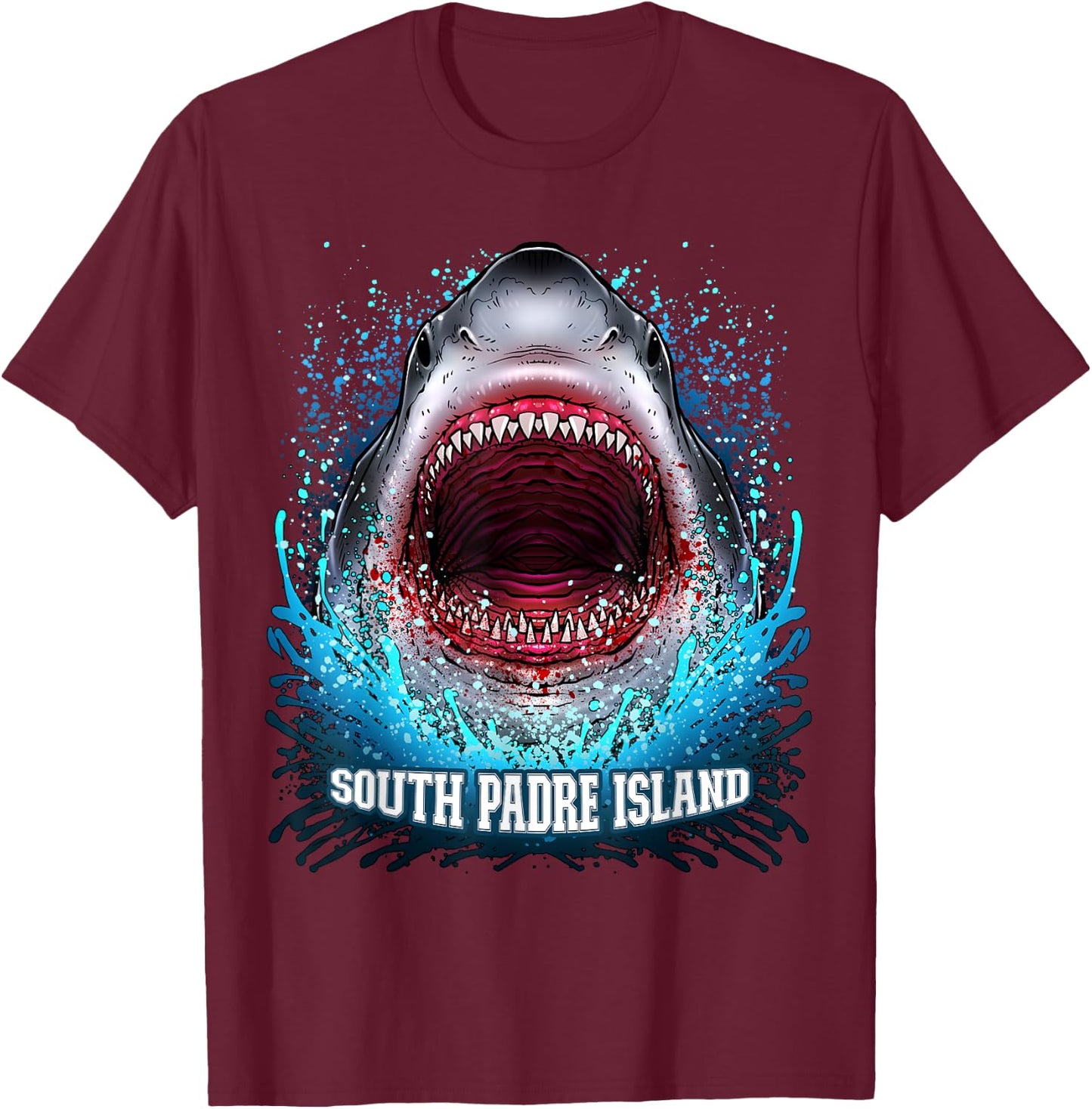 South Padre Island Texas Vacation Great White Shark Beach T-Shirt - T-Shirt | Maroon