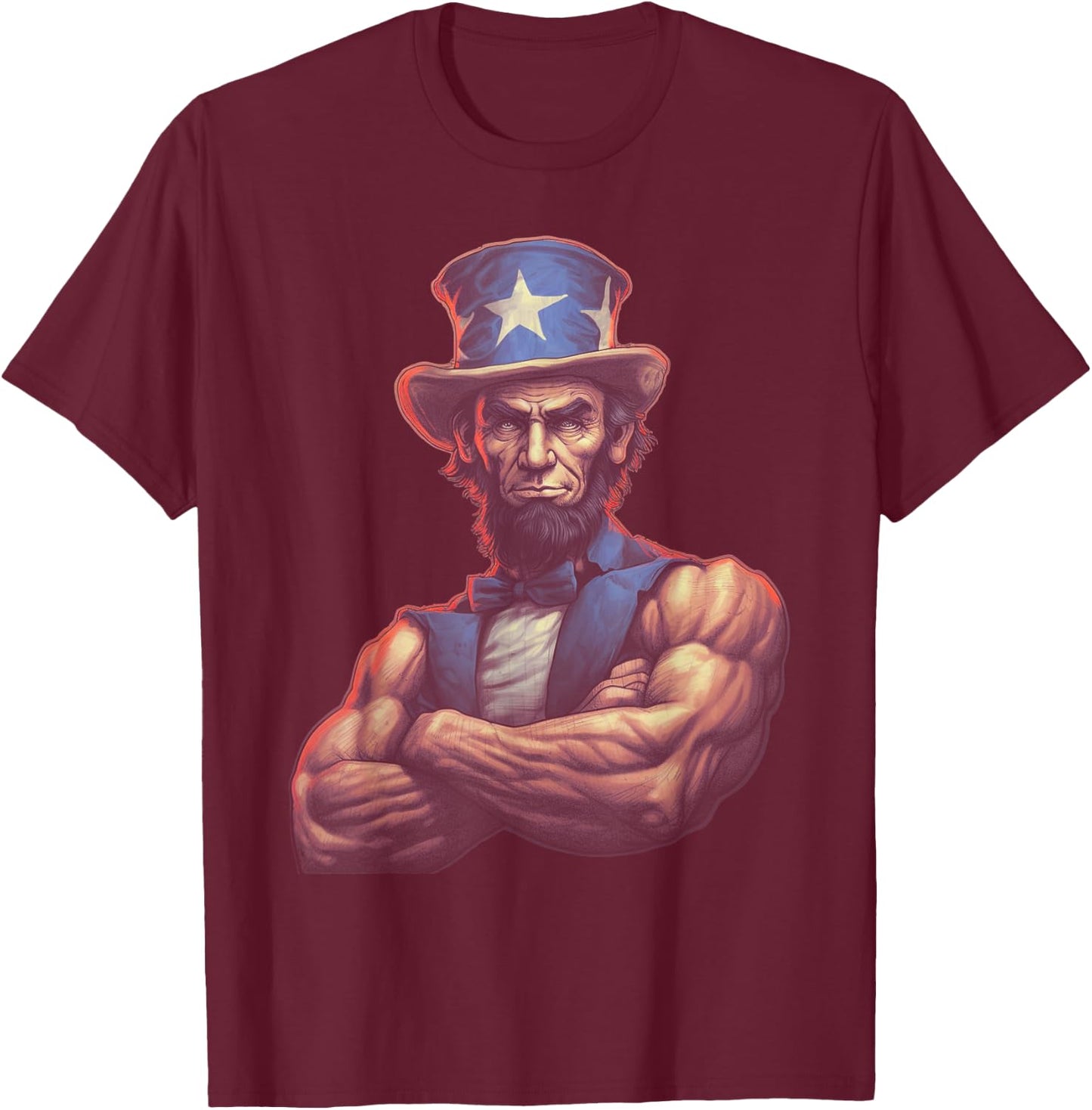 USA 4th Of July, Abraham Lincoln Funny Workout Muscles T-Shirt - T-Shirt | Maroon