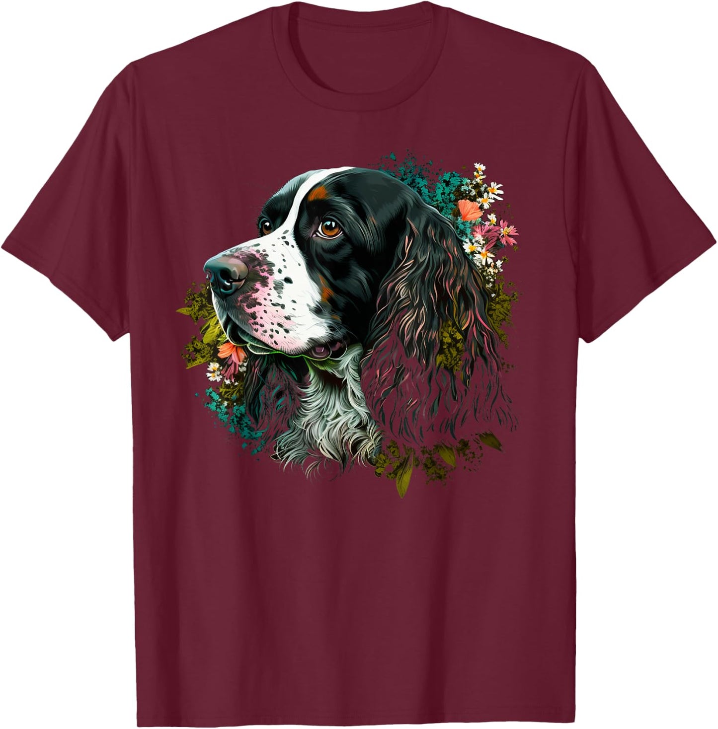 Cute Flower summer Floral English Springer Spaniel Men Women Kids T-Shirt - T-Shirt | Maroon