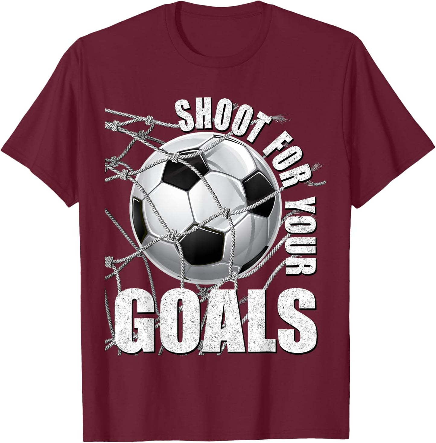 Shoot for Your Goals Kids Soccer Themed Motivational Teacher T-Shirt - T-Shirt | Maroon