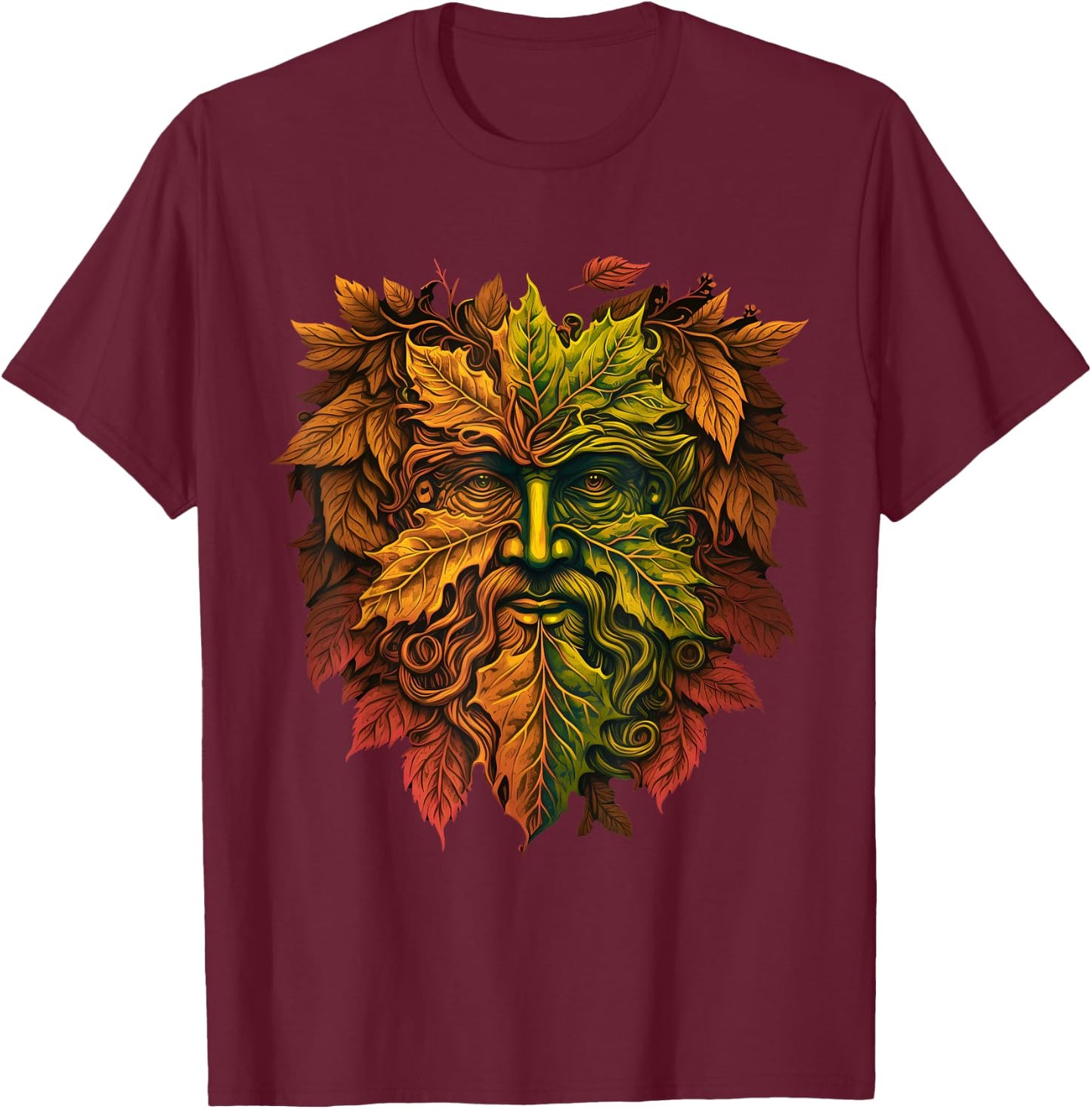 Traditional Pagan Celtic Greenman T-Shirt - T-Shirt | Maroon