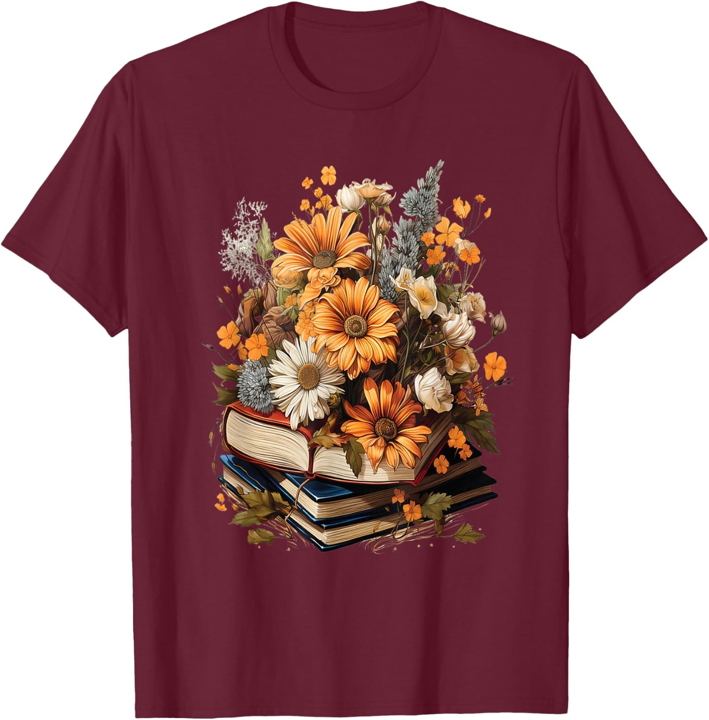 Floral Cute Graphic: Women's Vintage Wildflower Design T-Shirt - T-Shirt | Maroon