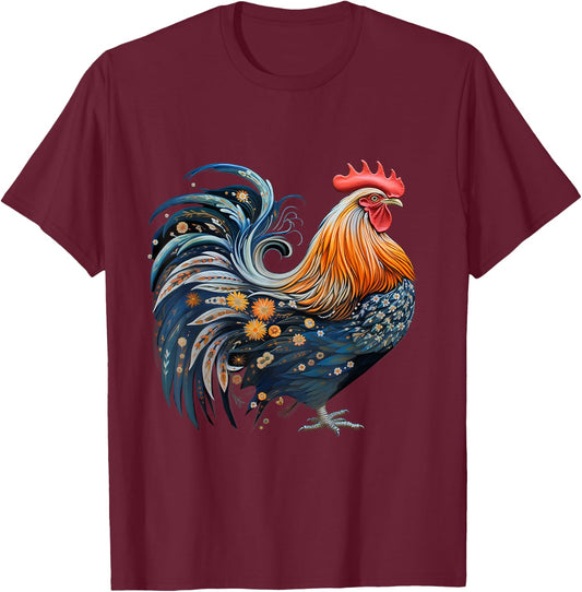 Rooster Chicken Female Fighting Cock Bird Farmland Earth Day T-Shirt - T-Shirt | Maroon
