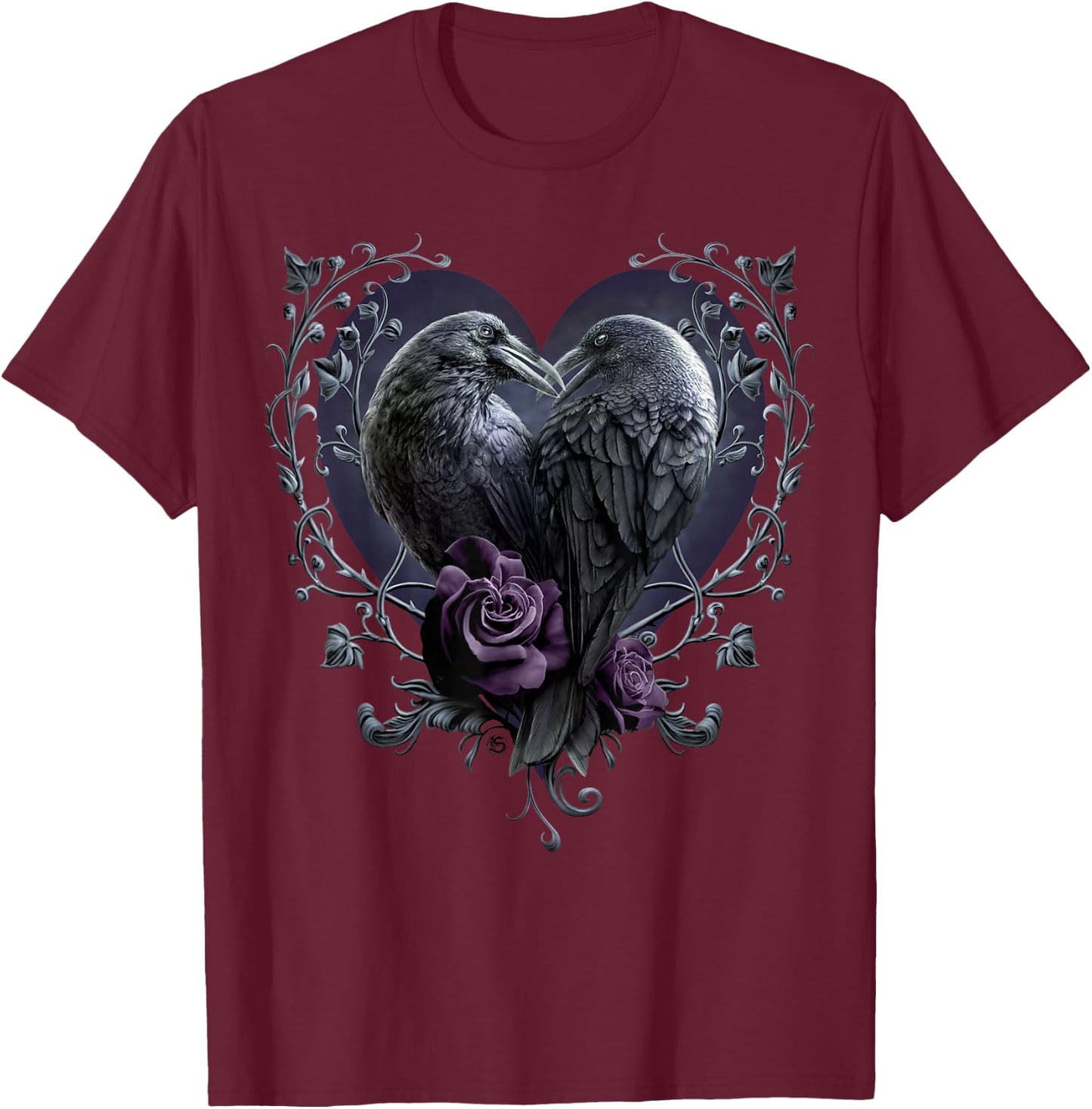 Spiral Original - Raven Heart - Gothic Ravens T-Shirt - T-Shirt | Maroon