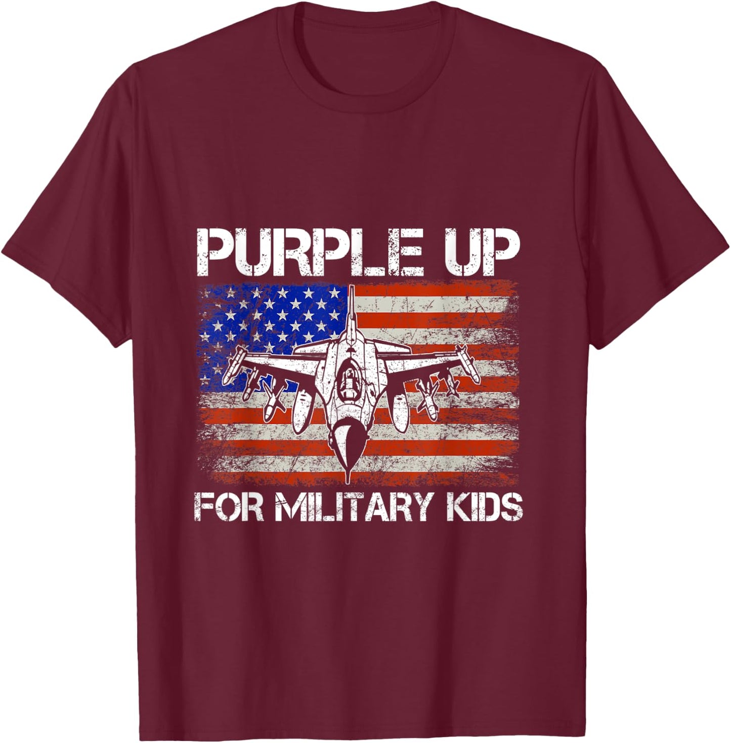 I Purple Up Month of Military Child Kids Air Force US Flag T-Shirt - T-Shirt | Maroon