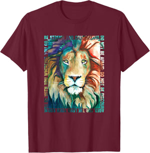 Lion Colorful Face Bible Verse Watercolor by Cheryl Casey T-Shirt - T-Shirt | Maroon