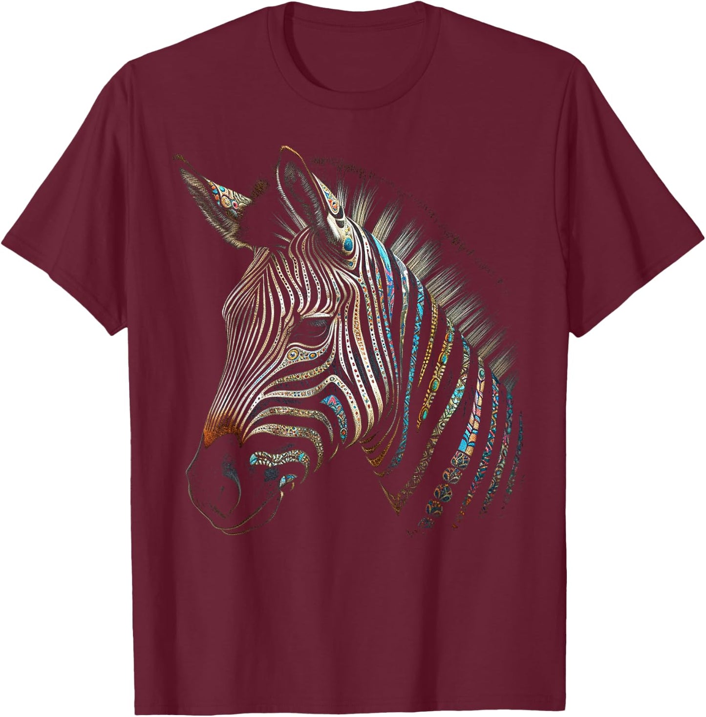 Zebra Lover Artwork | Animal Motif Zebra T-Shirt - T-Shirt | Maroon