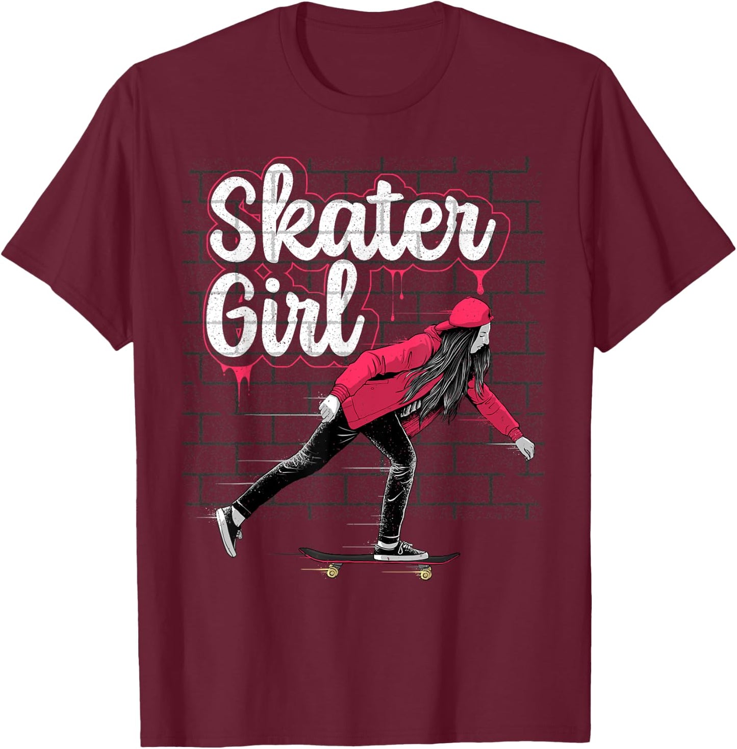 Cool Skateboard Art For Teen Girls Kids Skateboarding Skater T-Shirt - T-Shirt | Maroon