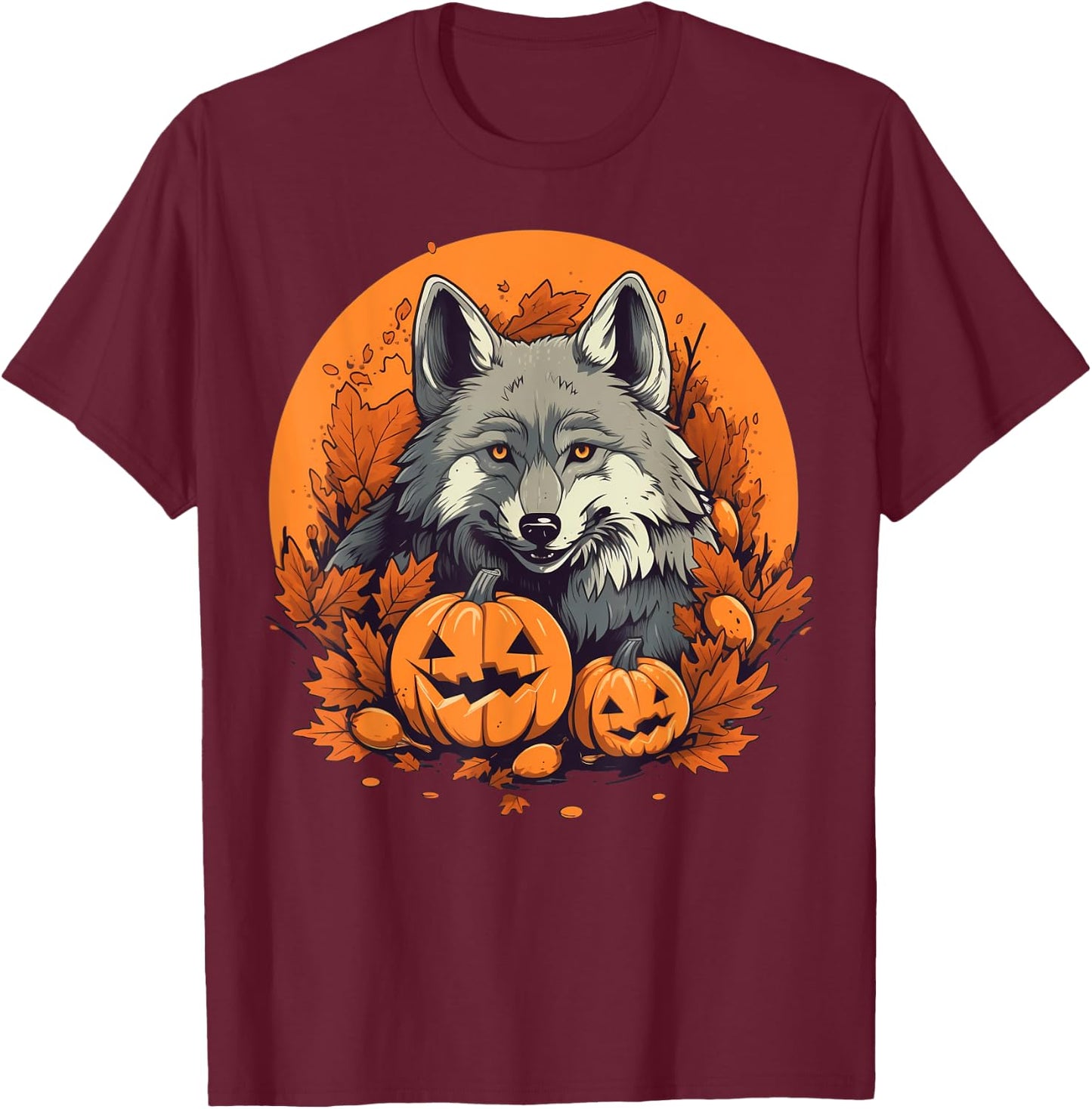 Pumpkin Wolf costume on Wolf Halloween T-Shirt - T-Shirt | Maroon