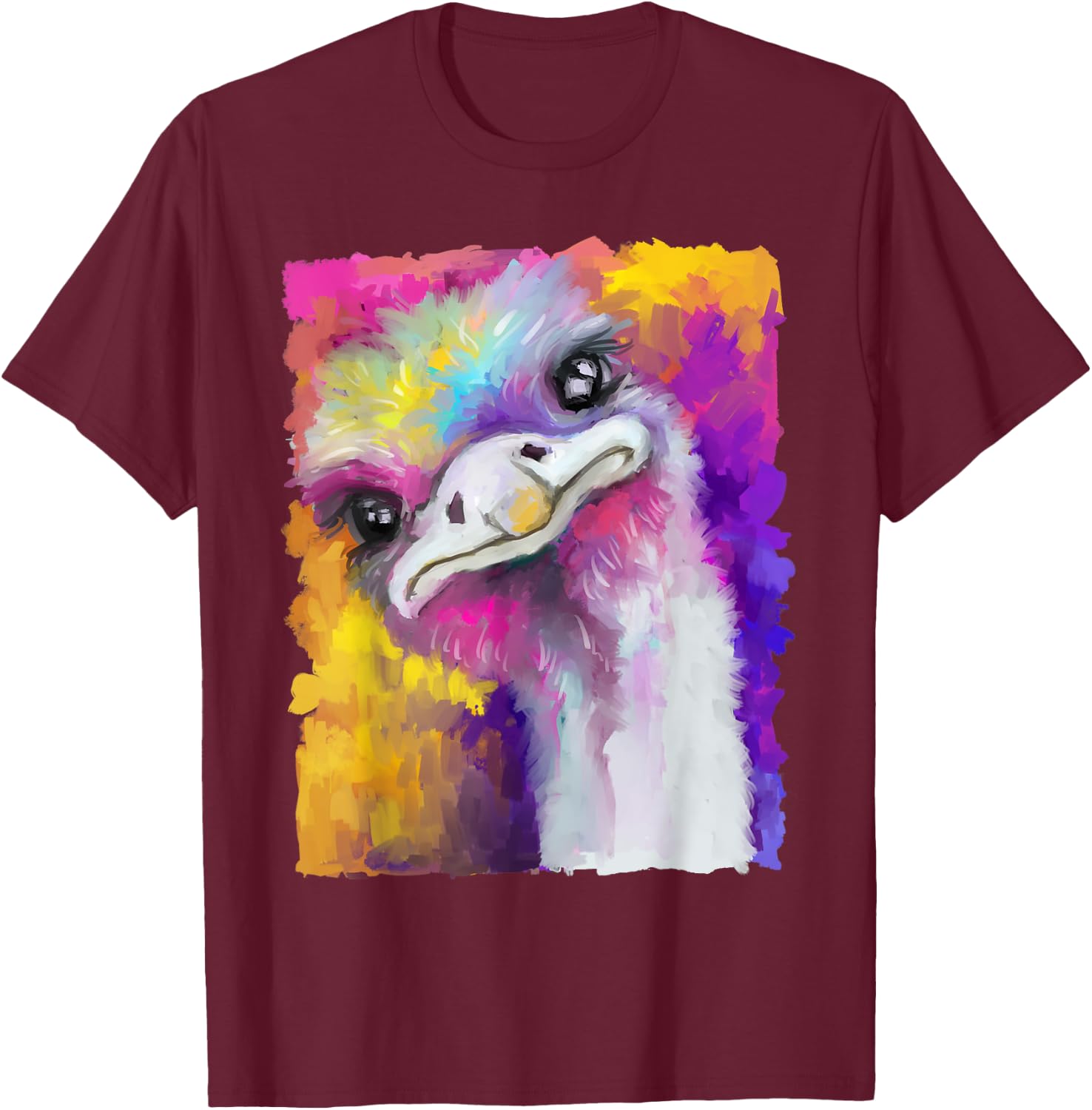 Ostrich Watercolor Funny Animal Lovers Outfit Men Women Kids T-Shirt - T-Shirt | Maroon
