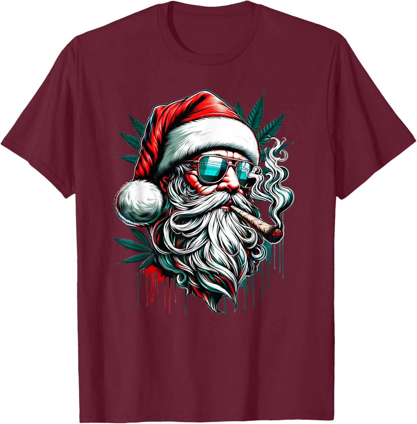 Cool Santa Claus Smoking Weed Marijuana 420 Christmas T-Shirt - T-Shirt | Maroon