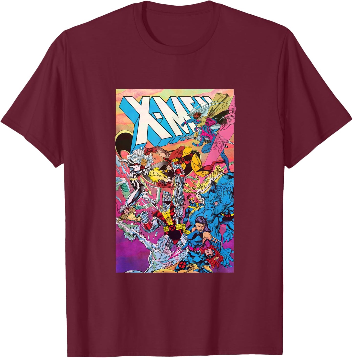 Marvel X-Men Internal Team Conflict All Out Fight Cover T-Shirt - T-Shirt | Maroon