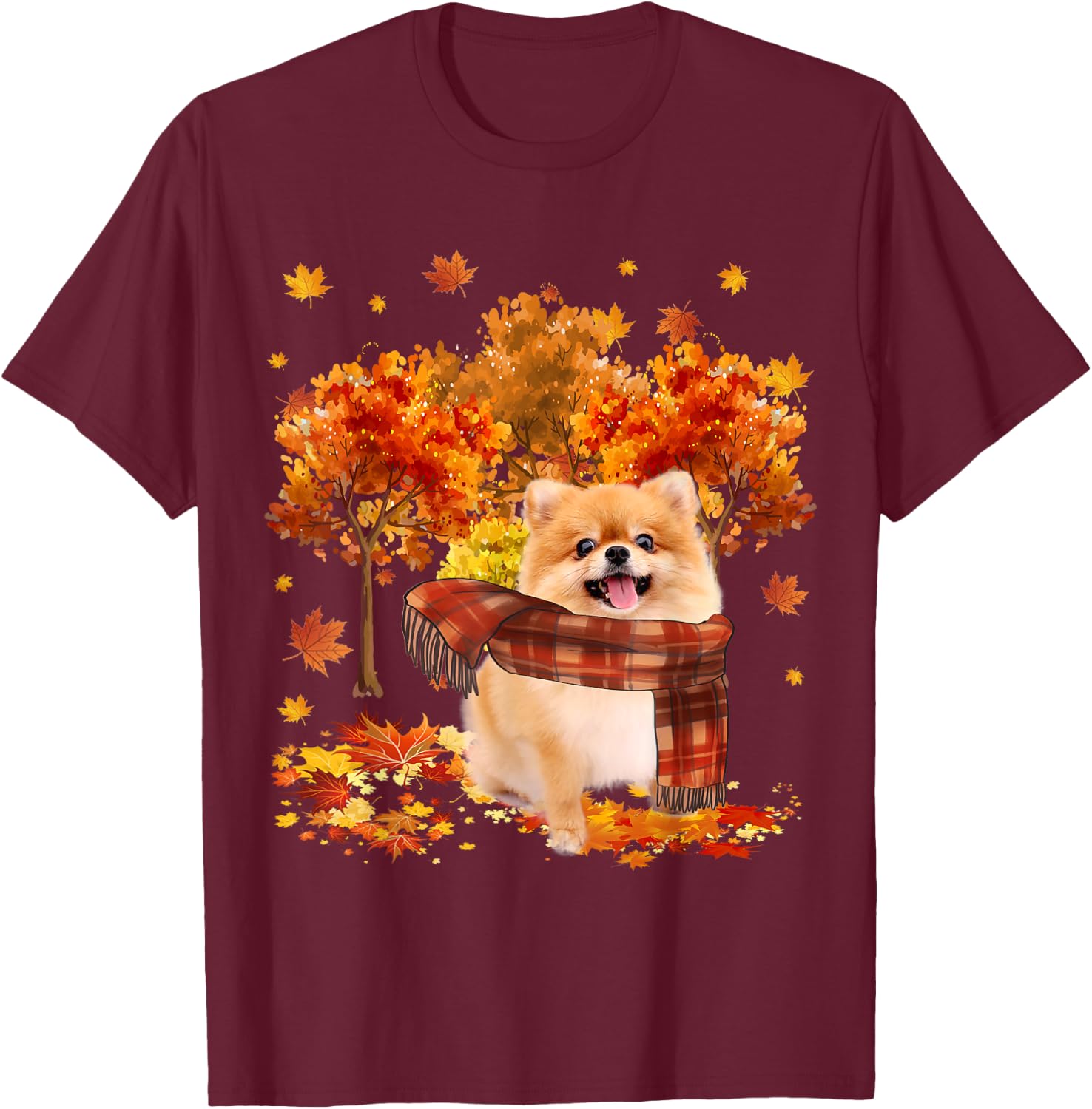 It's Fall Y'all Cute Pomeranian Autumn Tree Fall Leaves T-Shirt - T-Shirt | Maroon