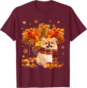 It's Fall Y'all Cute Pomeranian Autumn Tree Fall Leaves T-Shirt - T-Shirt | Maroon