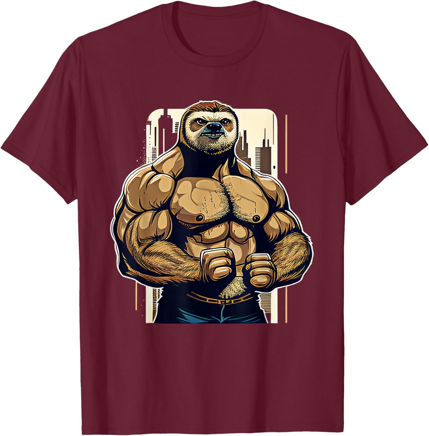 Bodybuilder Sloth Funny Bodybuilding Sloth Fitness Gym T-Shirt - T-Shirt | Maroon