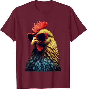 Funny Farm Cicken Animals gift Retro Vintage Chicken Cool Rooster Wearing Sunglasses -Kids T-Shirt - T-Shirt | Maroon