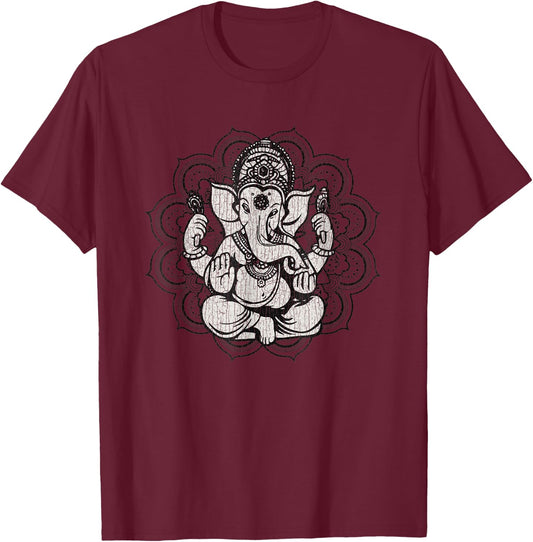 Vintage Ganesha Mandala Hindu God Hinduism Yoga Spiritual T-Shirt - T-Shirt | Maroon