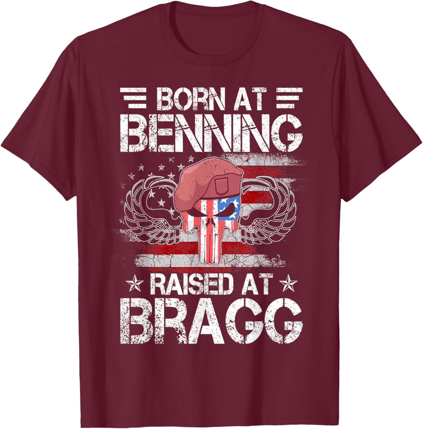 82nd Airborne Division Born At Ft Benning Raised Fort Bragg T-Shirt - T-Shirt | Maroon
