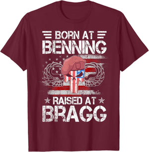 82nd Airborne Division Born At Ft Benning Raised Fort Bragg T-Shirt - T-Shirt | Maroon