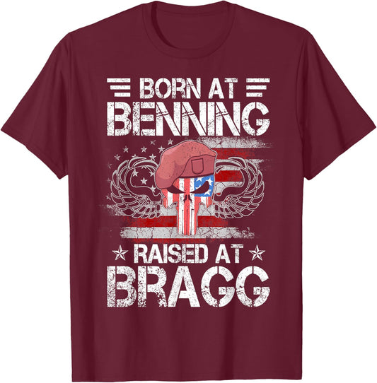 82nd Airborne Division Born At Ft Benning Raised Fort Bragg T-Shirt - T-Shirt | Maroon