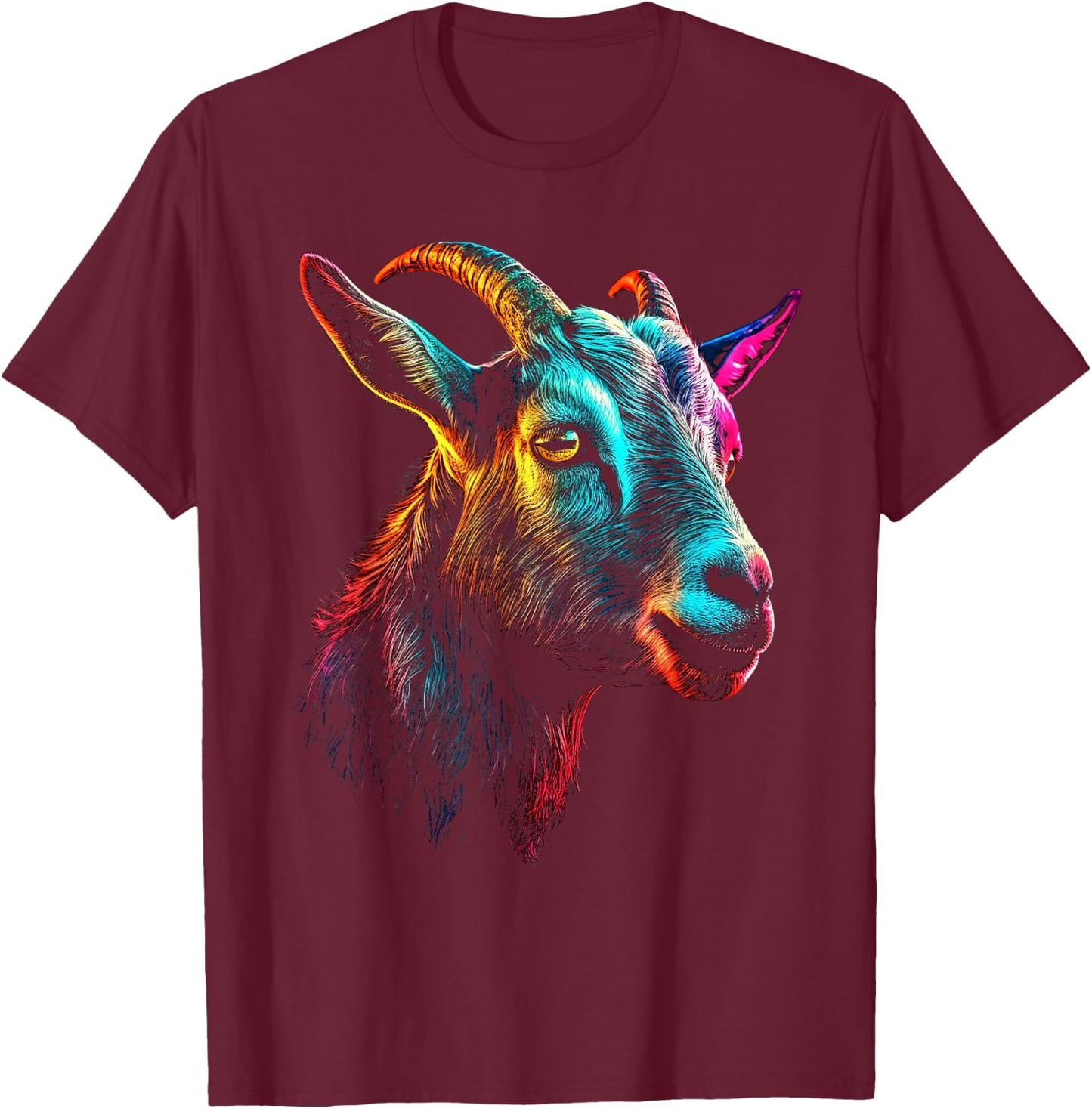 Goat Colorful Artwork | Animal Motif Goat T-Shirt - T-Shirt | Maroon