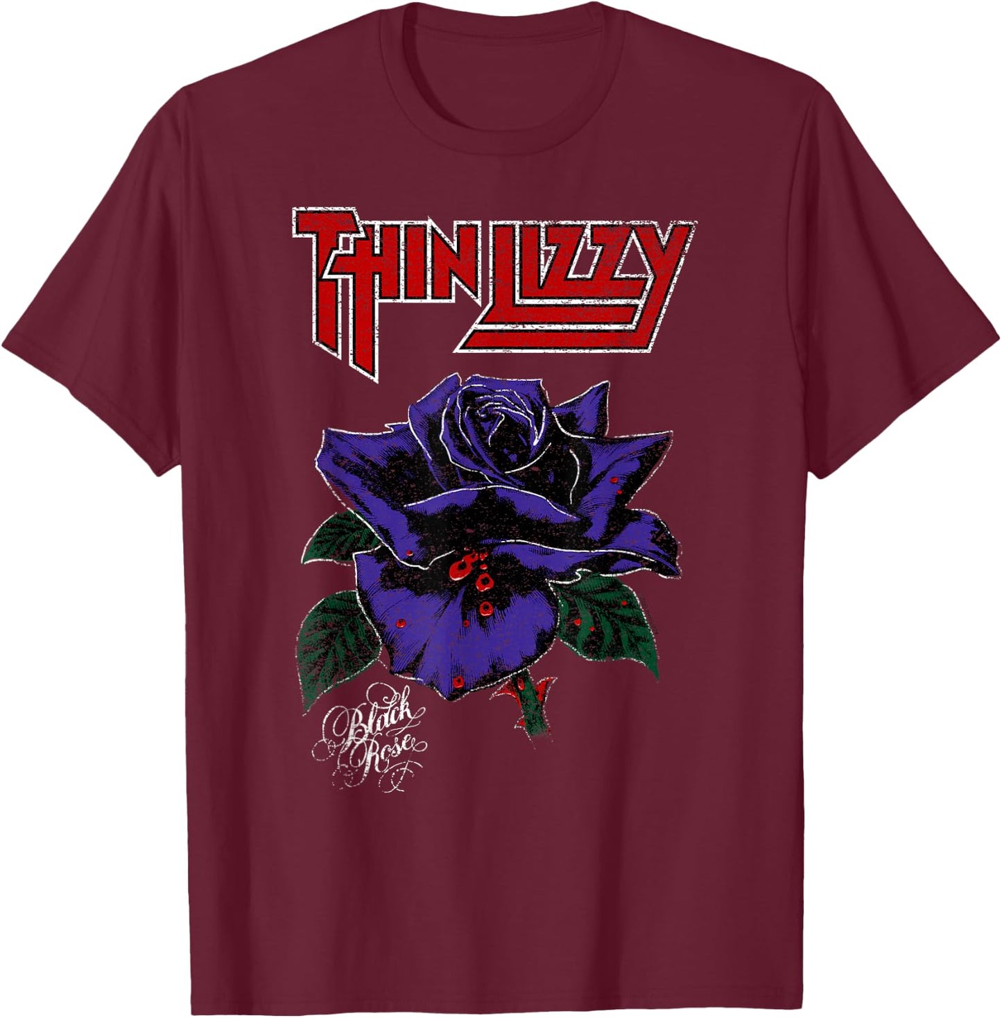 Thin Lizzy – Black Rose On Purple T-Shirt - T-Shirt | Maroon