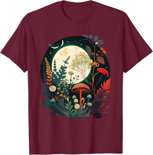 Aesthetic Goblincore and Dark Cottagecore Mushroom T-Shirt - T-Shirt | Maroon