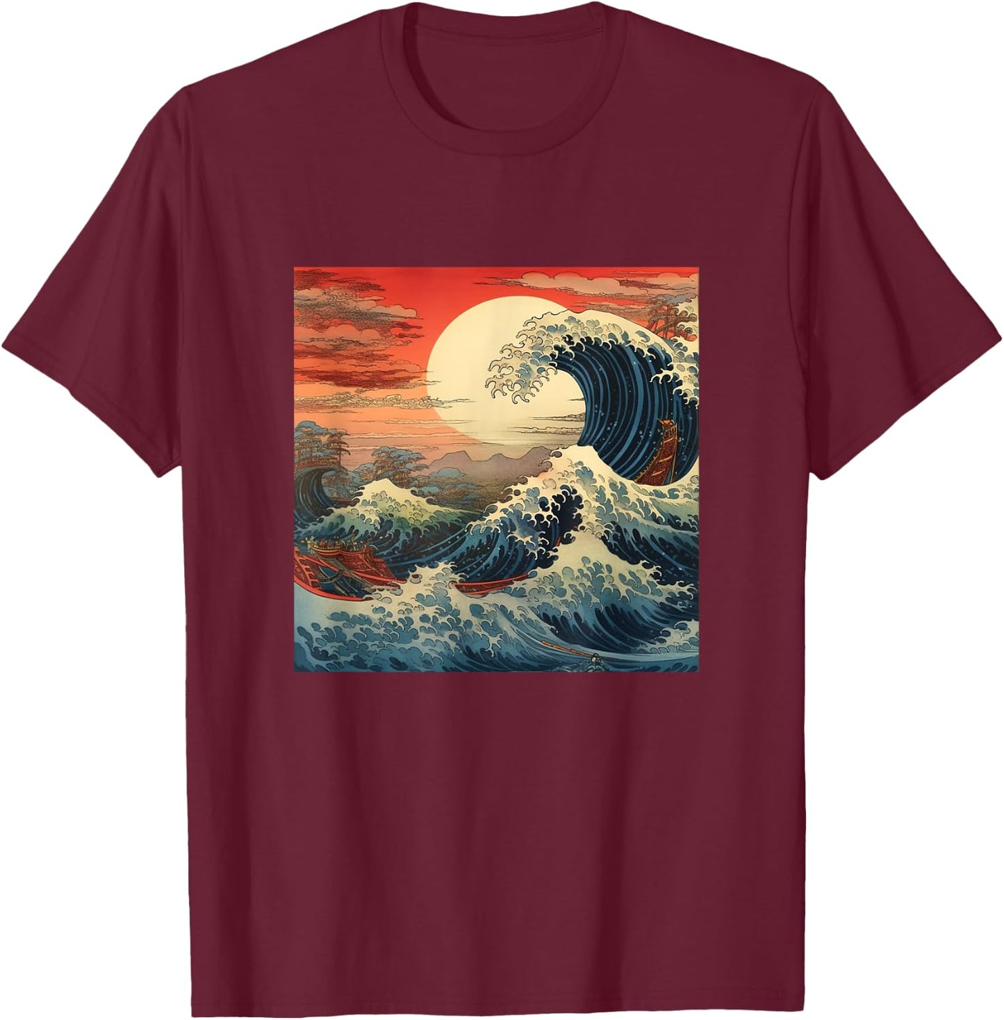Vintage Japanese Art Cherry Blossoms Japan Woodblock T-Shirt - T-Shirt | Maroon