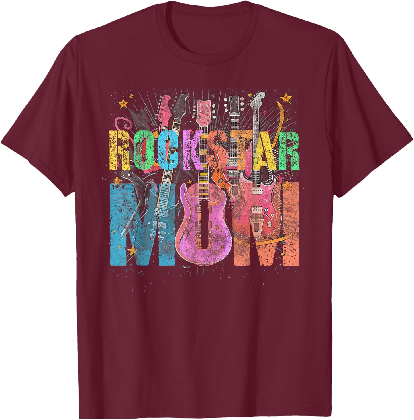 Vintage ROCKSTAR MOM Rockin' Mama Birthday Mommy Squad T-Shirt - T-Shirt | Maroon