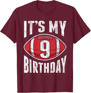 9 Years Old American Football 9th Birthday Boy Retro Style T-Shirt - T-Shirt | Maroon